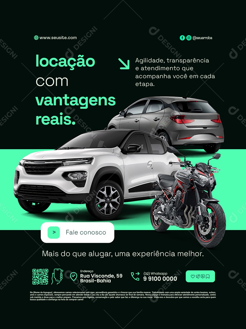 Locação de Carros e Motos Locação com Vantagens Reais Social Media PSD Editável