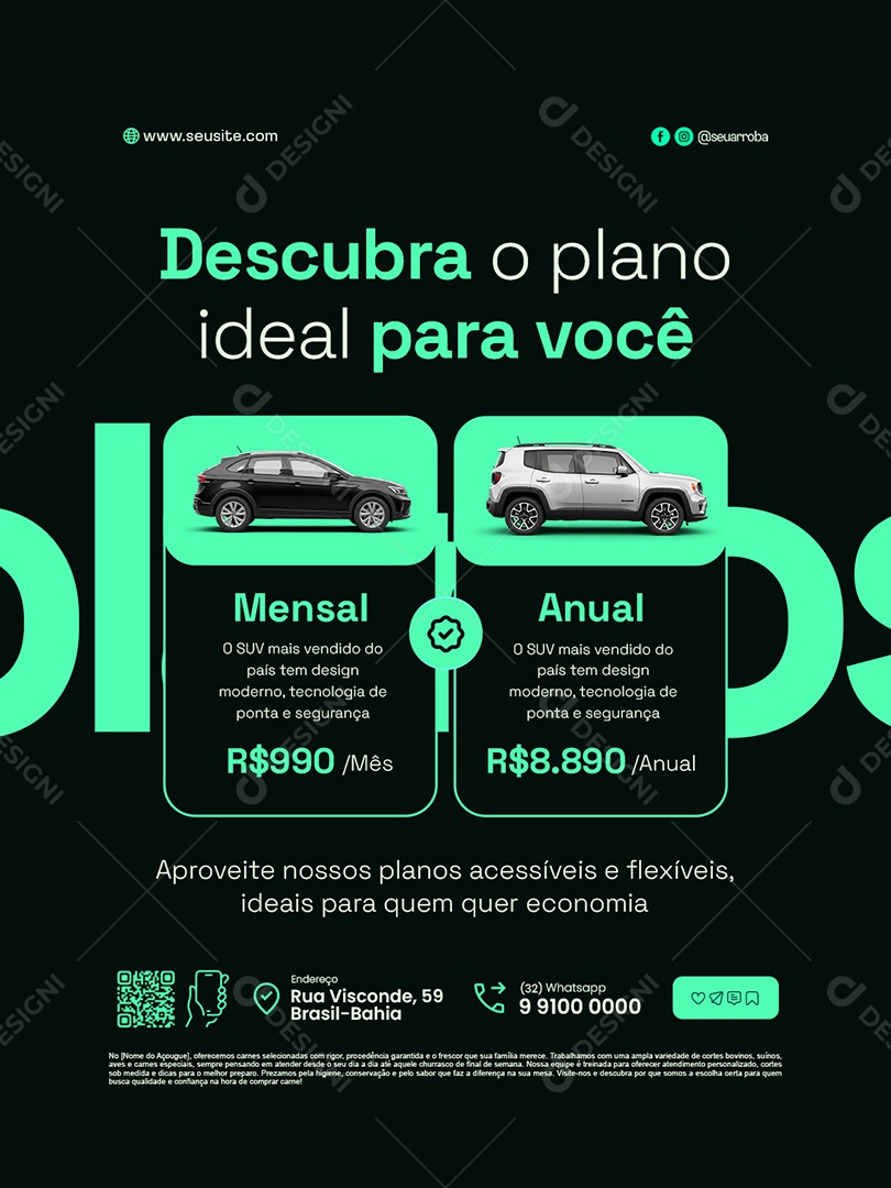 Locação de Carros e Motos Descubra o Plano Ideal para Você Social Media PSD Editável