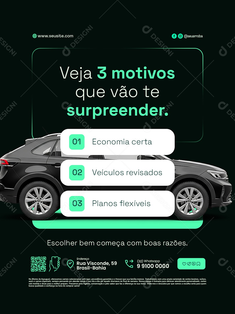 Locação de Carros e Motos Veja Três Motivos Que Vão Te Surpreender Social Media PSD Editável