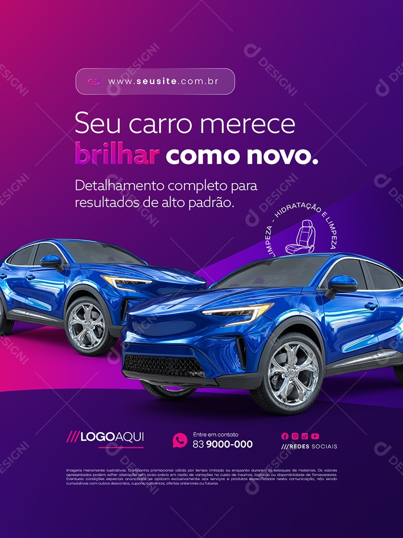 Estética Automotiva Seu Carro Merece Brilhar como Novo Social Media PSD Editável
