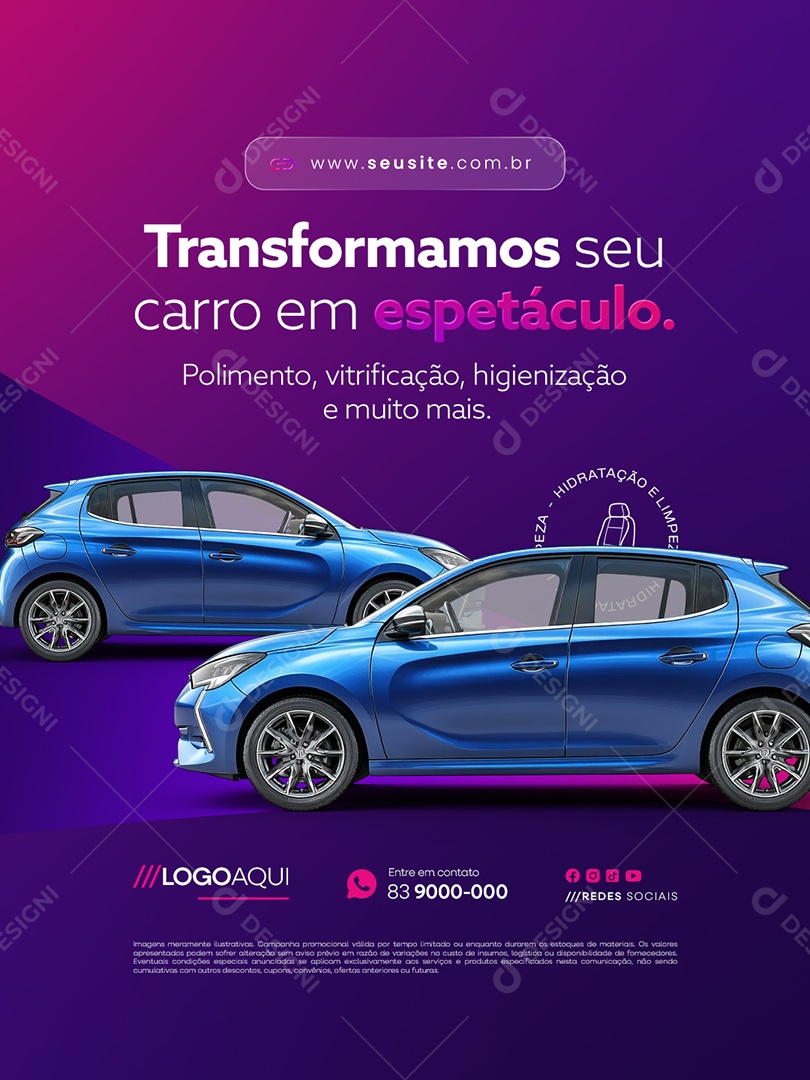 Estética Automotiva Transformamos seu Carro em Espetáculo Social Media PSD Editável