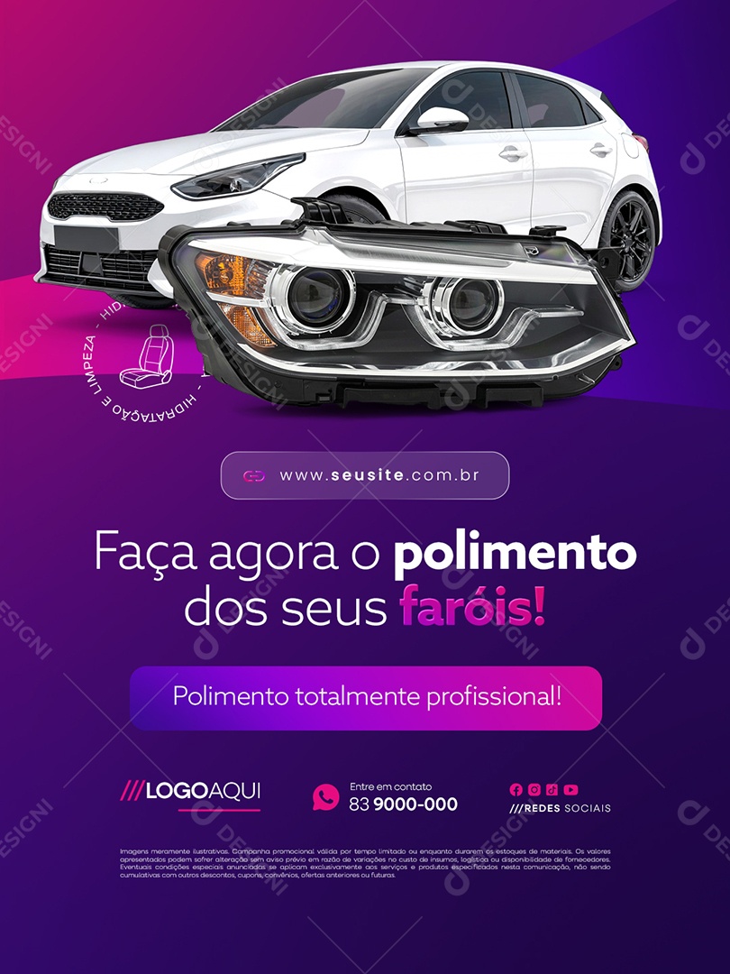 Estética Automotiva Faça Agora o Polimento dos Seus Faróis Social Media PSD Editável