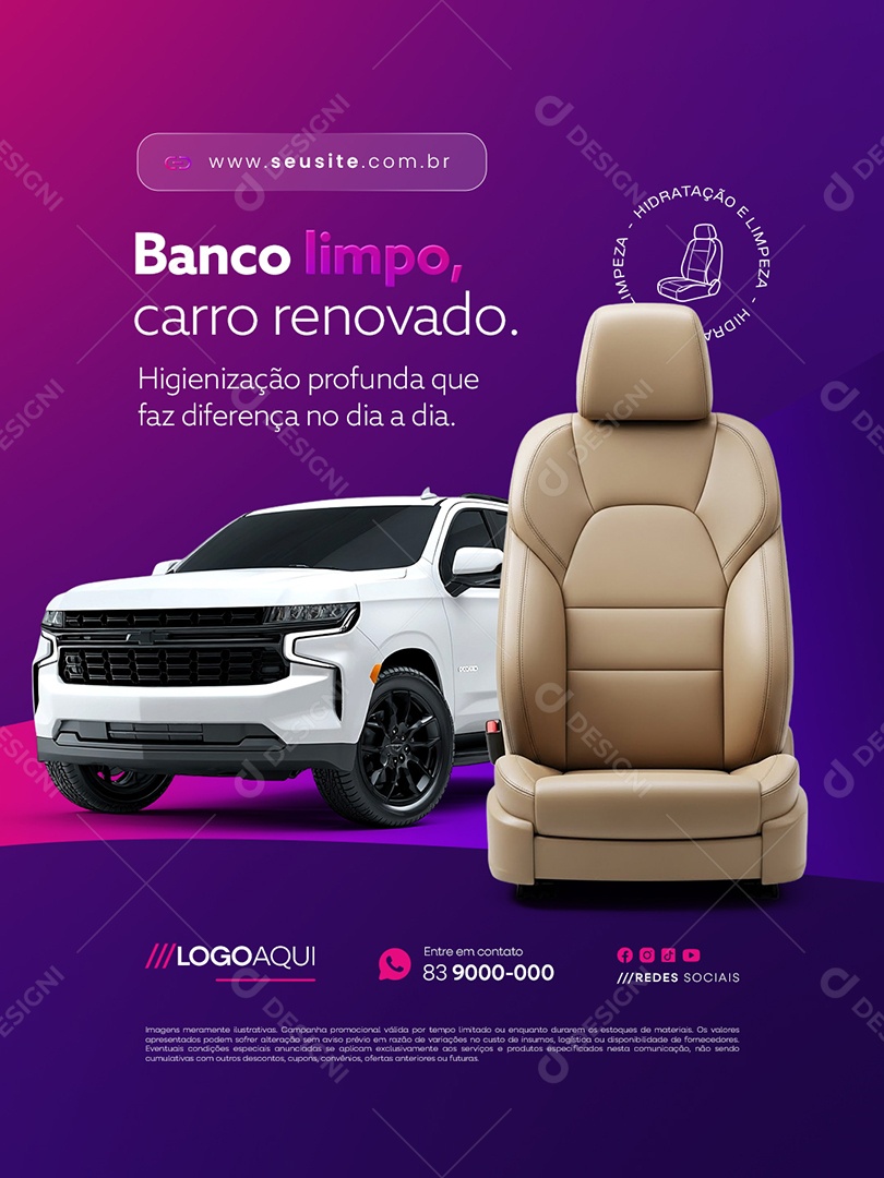 Estética Automotiva Banco Limpo Carro Renovado Social Media PSD Editável