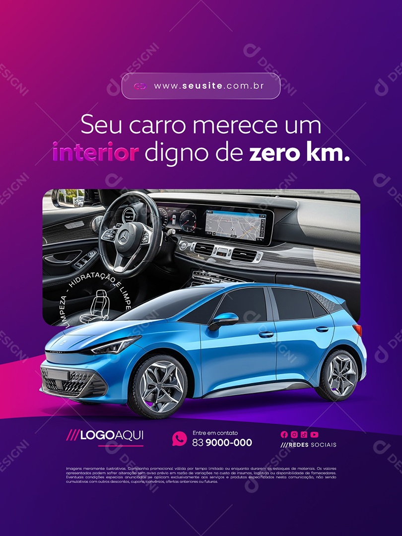 Estética Automotiva Seu Carro Merece um Interior Digno de Zero Km Social Media PSD Editável