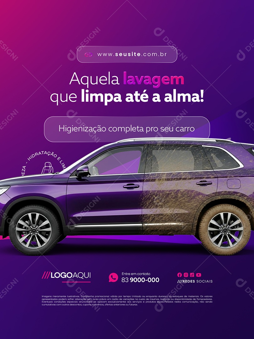 Estética Automotiva Aquela Lavagem que Limpa Até a Alma Social Media PSD Editável