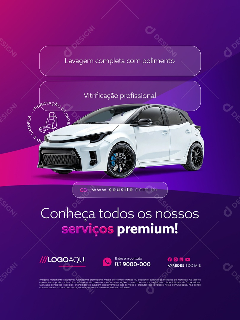 Estética Automotiva Conheça Todos os Nossos Serviços Premium Social Media PSD Editável