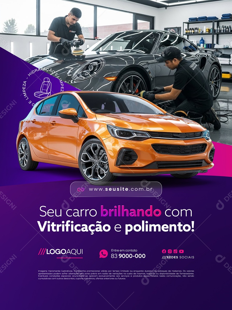 Estética Automotiva Seu Carro Brilhando com Vetrificação e Polimento Social Media PSD Editável