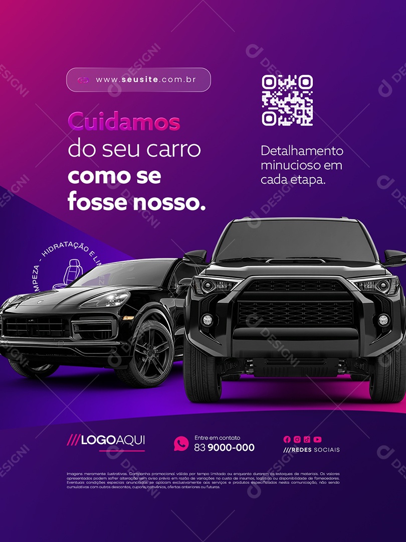 Estética Automotiva Cuidamos do Seu Carro como Se Fosse Nosso Social Media PSD Editável