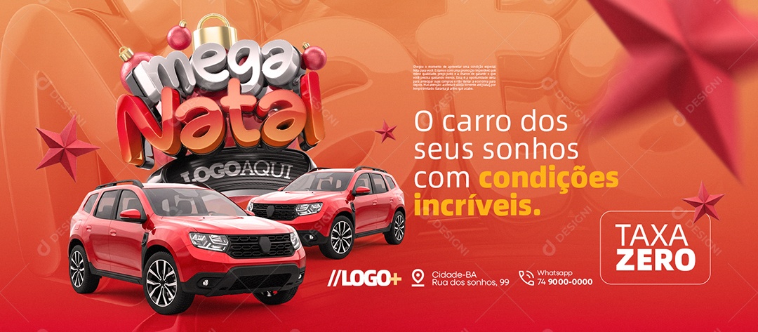 Banner Mega Natal Concessionária Taxa Zero o Carro dos Seus Sonhos Social Media PSD Editável