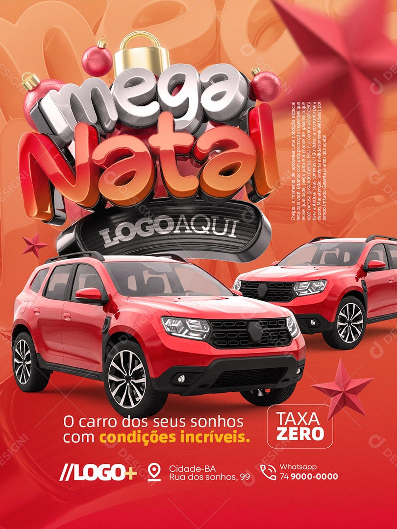 Mega Natal Concessionária Taxa Zero o Carro dos Seus Sonhos Social Media PSD Editável
