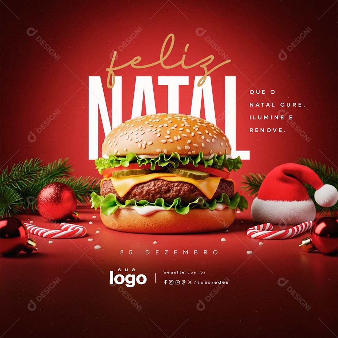 Feliz Natal 25 de Dezembro Hamburgueria Social Media PSD Editável