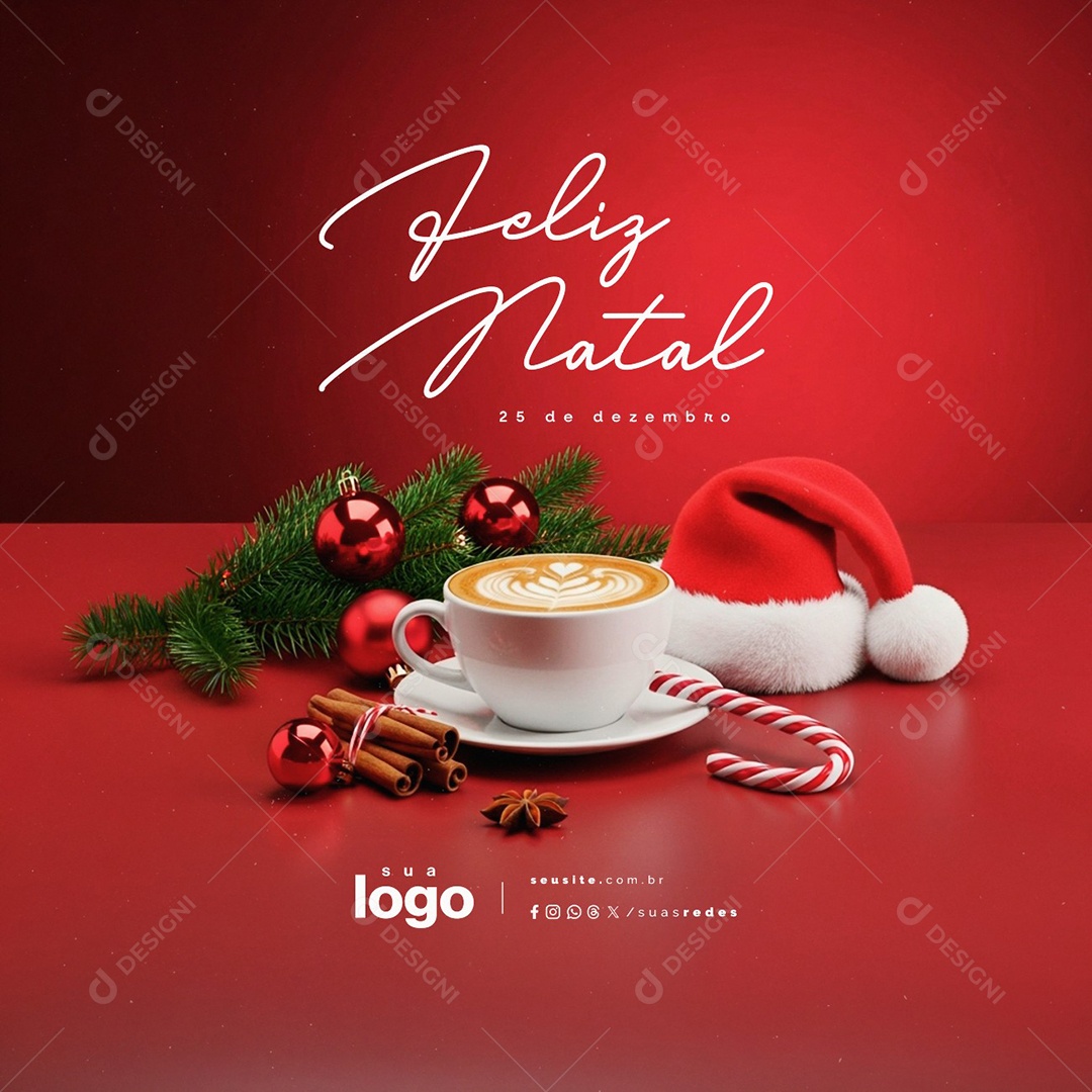 Feliz Natal 25 de Dezembro Cafeteria Social Media PSD Editável