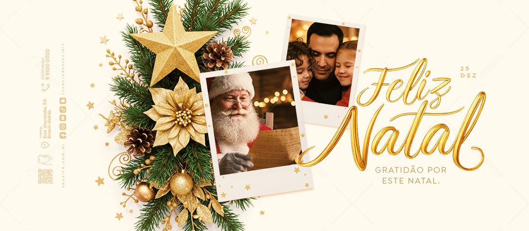 Banner Feliz Natal 25 de Dezembro Gratidão Por Este Natal Social Media PSD Editável
