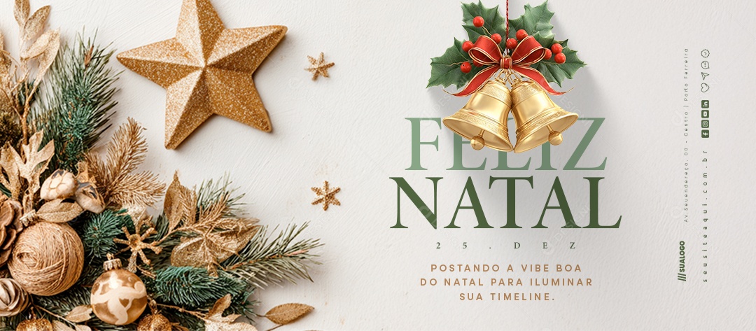 Banner Feliz Natal 25 de Dezembro Postando a Vibe Boa do Natal Social Media PSD Editável