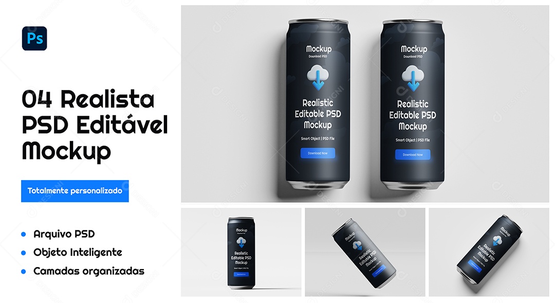 Mockup de Lata de Bebida Branca PSD Editável