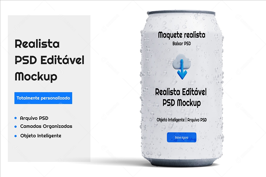 Mockup de Lata de Bebida Branca PSD Editável