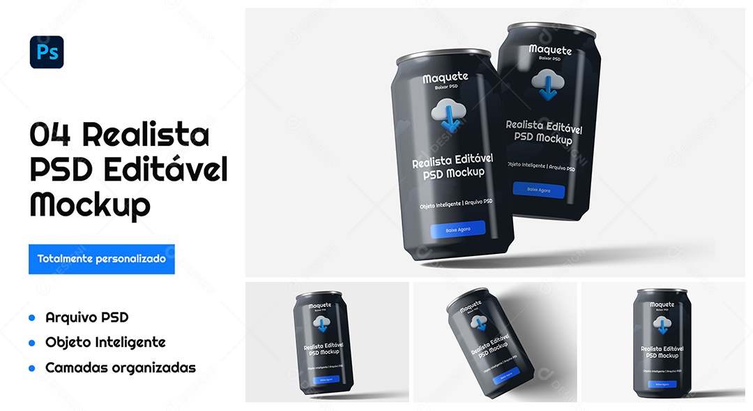Mockup de Lata de Bebida PSD Editável