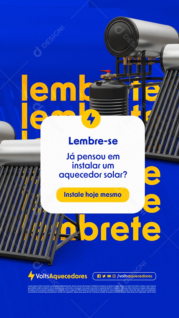 Story Aquecedor Solar Lembrete Instale Hoje Mesmo Social Media PSD Editável