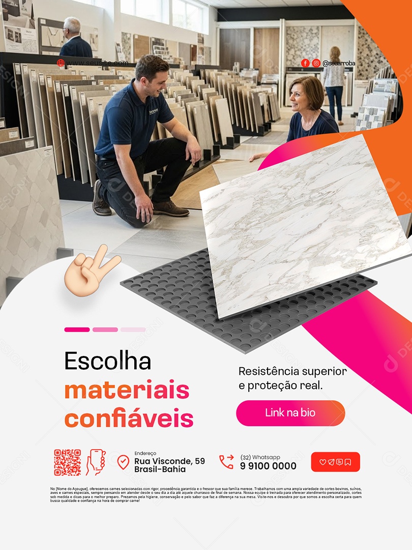 Loja de Telhas e Pisos Escolha Materiais Confiáveis Social Media PSD Editável