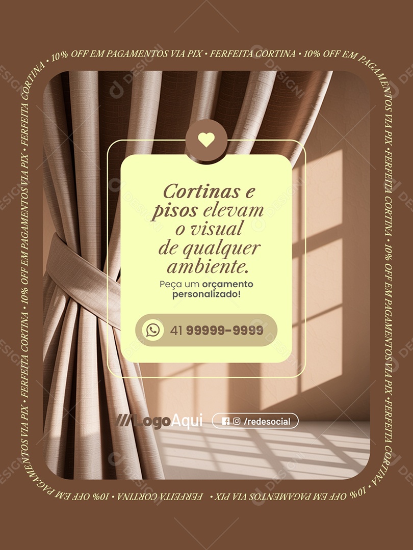 Cortinas e Pisos Elevam o Visual de Qualquer Ambiente Social Medai PSD Editável
