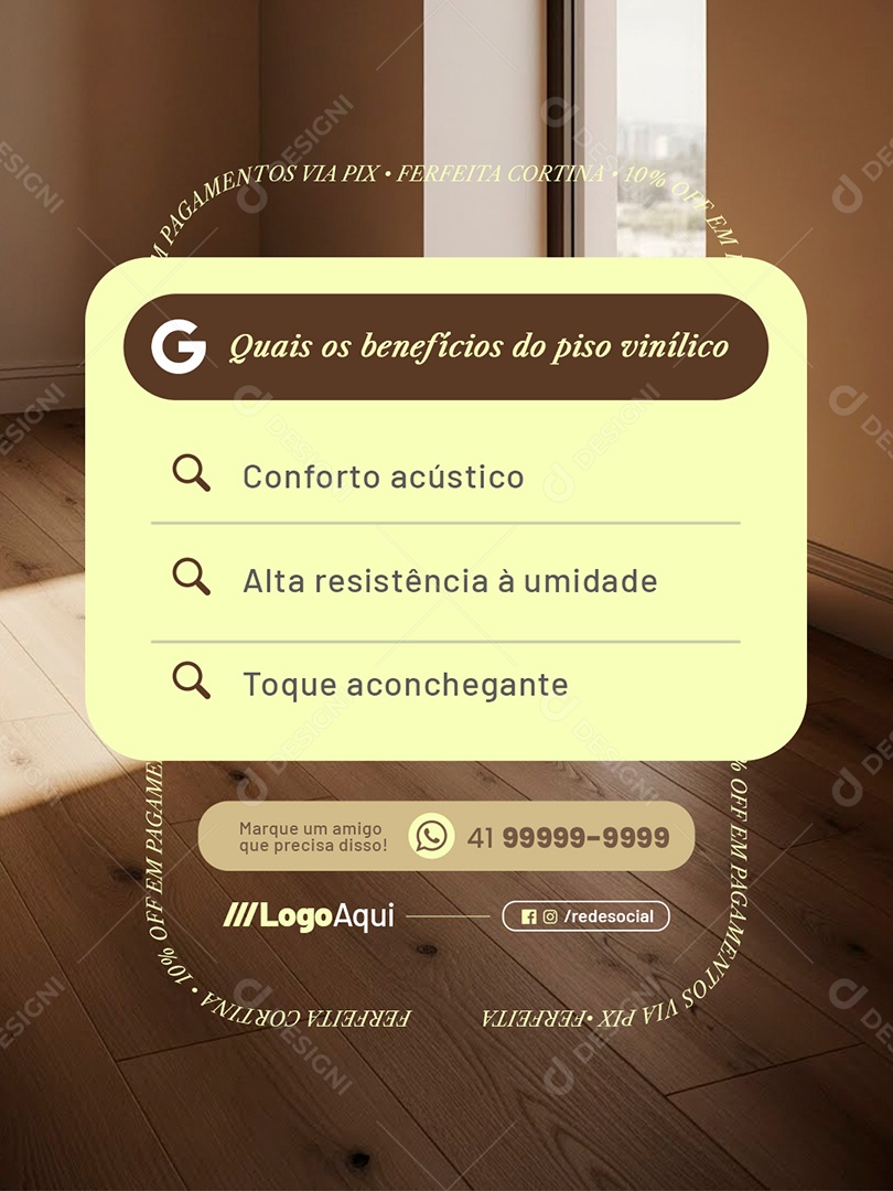 Cortinas Quais os Benefícios do Piso Vinílico Social Media PSD Editável