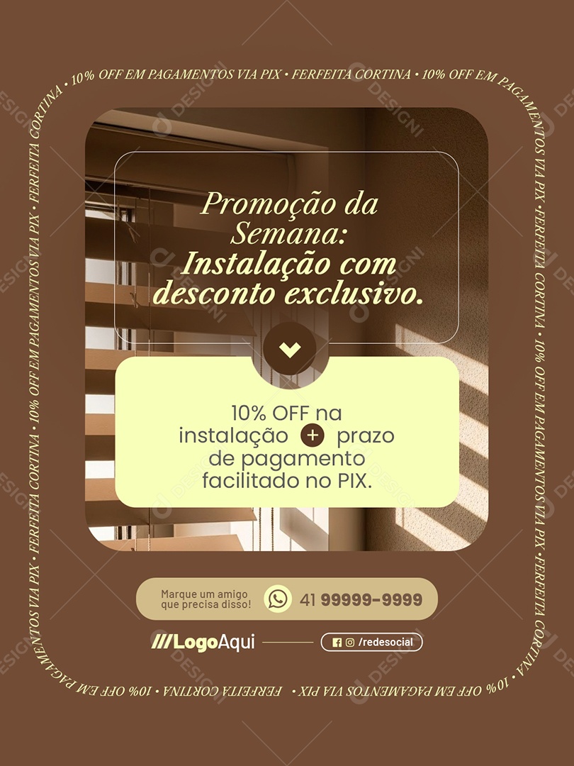 Cortinas Promoção da Semana Instalação com Desconto Exclusivo Social Media PSD Editável