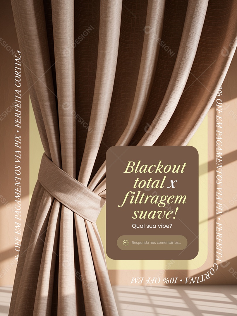 Cortinas Blackout Total x Filtragem Suave Social Media PSD Editável