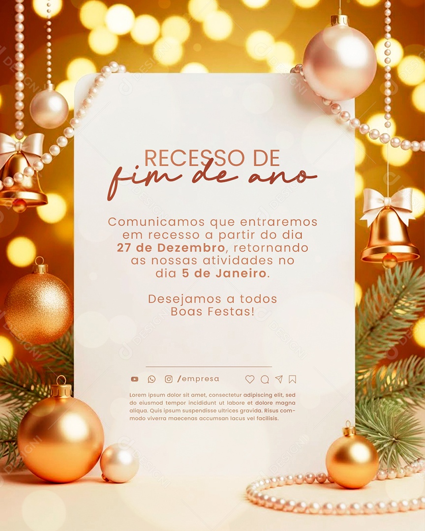 Comunicado de Recesso de Ano Novo Social Media PSD Editável