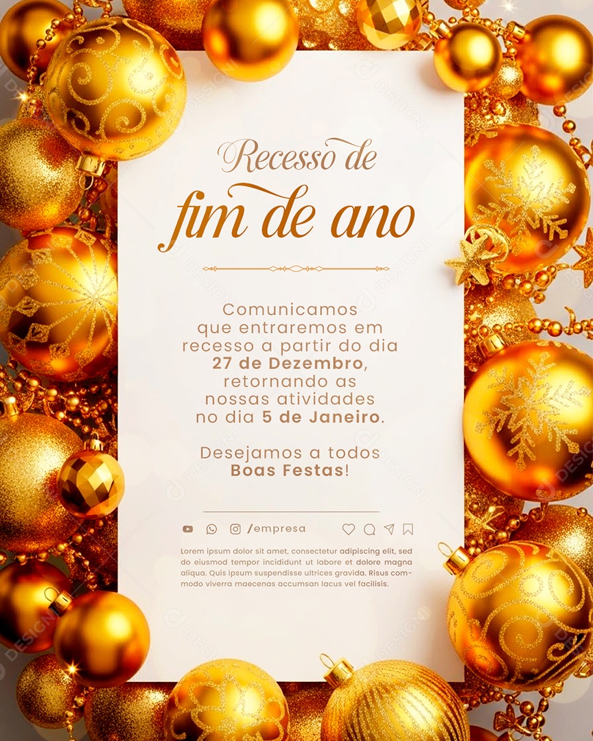 Comunicado de Recesso de Ano Novo Social Media PSD Editável
