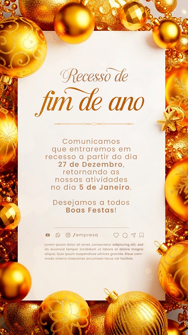 Story Comunicado de Recesso de Ano Novo Social Media PSD Editável