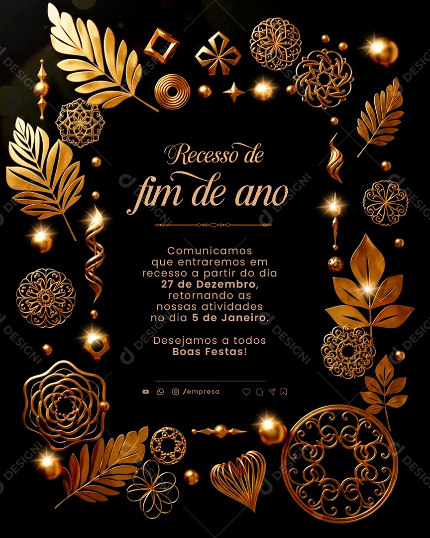 Comunicado de Recesso de Ano Novo Social Media PSD Editável