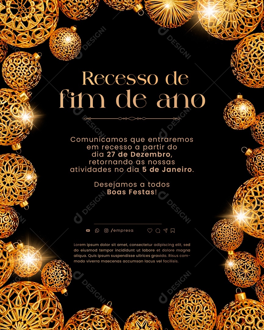 Comunicado de Recesso de Ano Novo Social Media PSD Editável