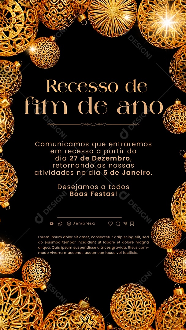 Story Comunicado de Recesso de Ano Novo Social Media PSD Editável