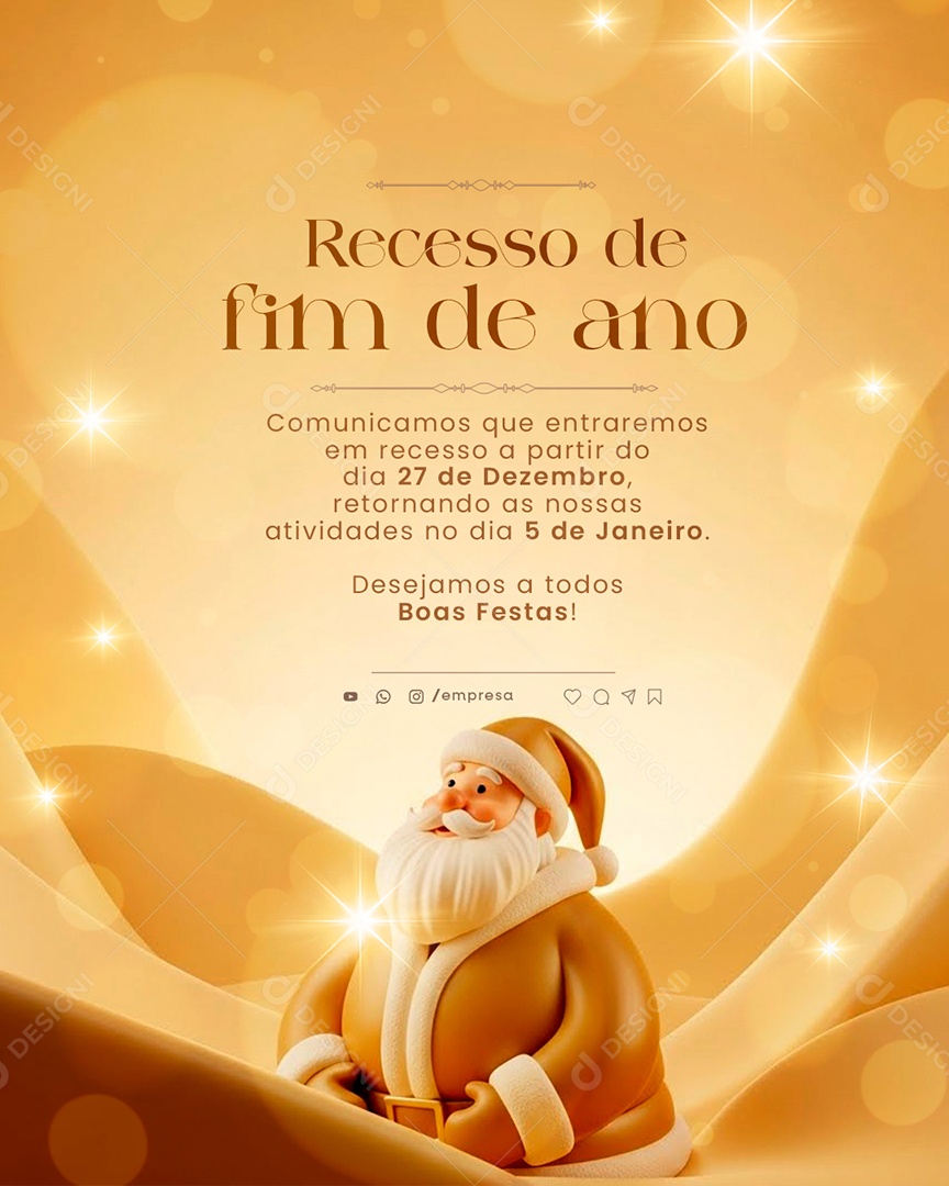 Comunicado de Recesso de Ano Novo Social Media PSD Editável