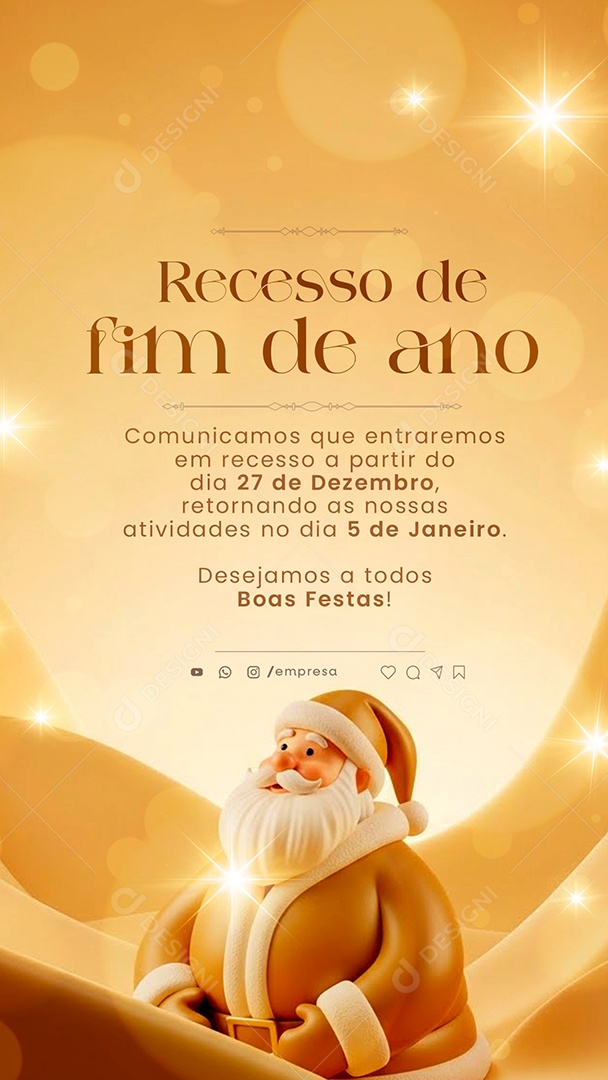 Story Comunicado de Recesso de Ano Novo Social Media PSD Editável