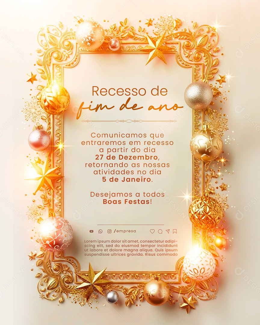 Comunicado de Recesso de Ano Novo Social Media PSD Editável