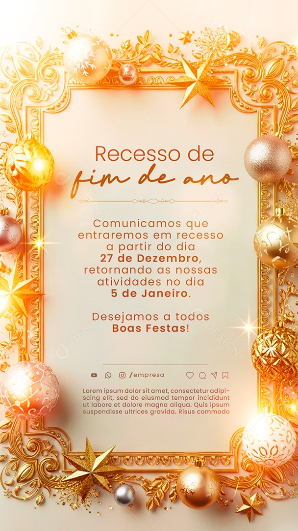 Story Comunicado de Recesso de Ano Novo Social Media PSD Editável