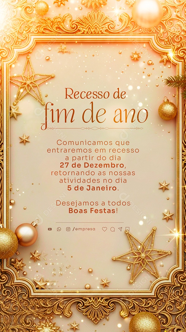 Story Comunicado de Recesso de Ano Novo Social Media PSD Editável