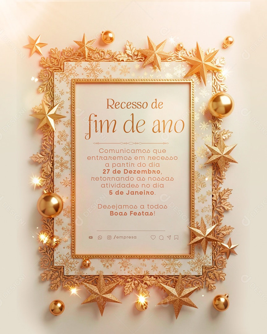 Comunicado de Recesso de Ano Novo Social Media PSD Editável