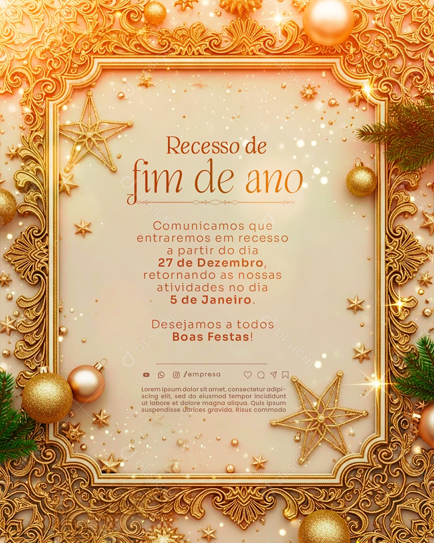 Comunicado de Recesso de Ano Novo Social Media PSD Editável