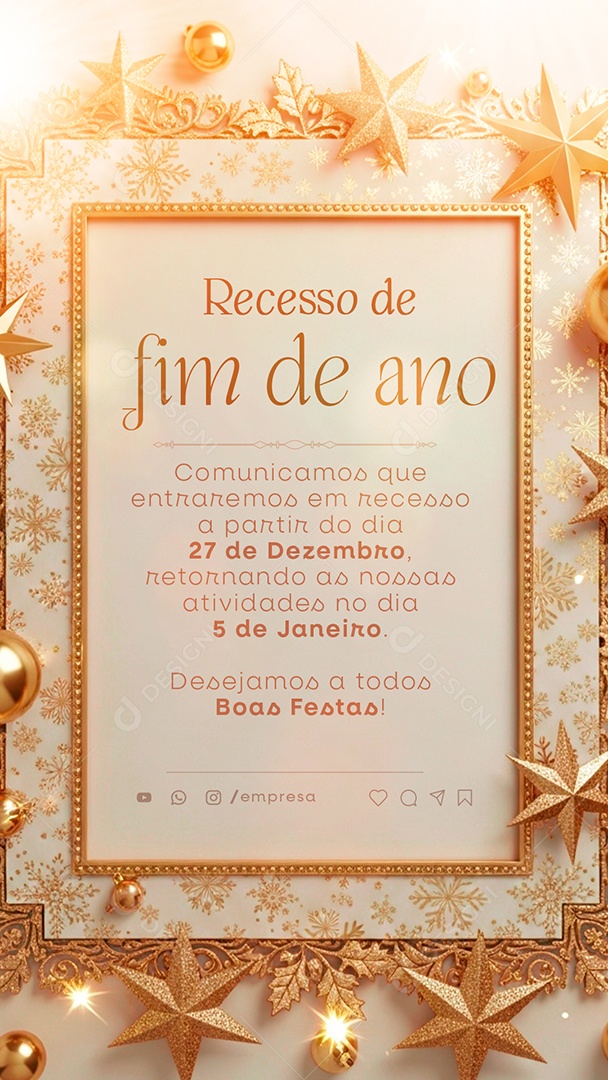 Story Comunicado de Recesso de Ano Novo Social Media PSD Editável
