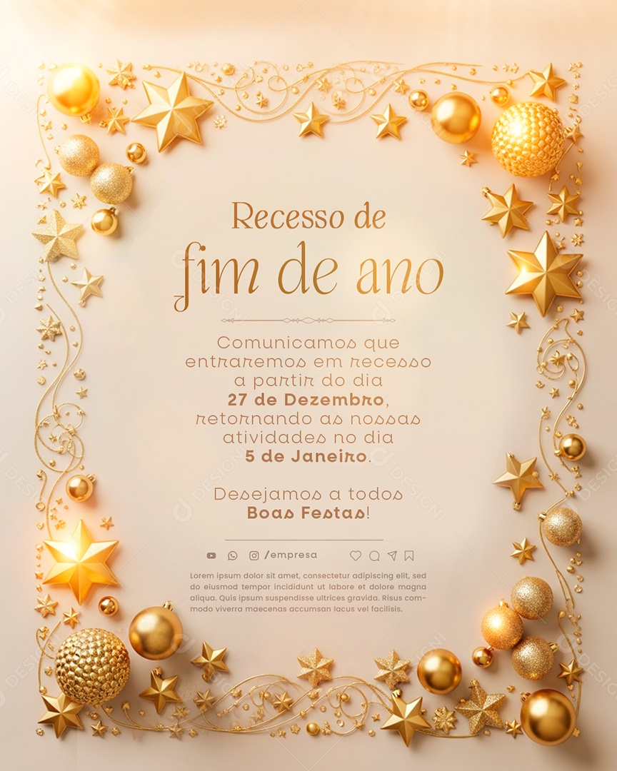 Comunicado de Recesso de Ano Novo Social Media PSD Editável
