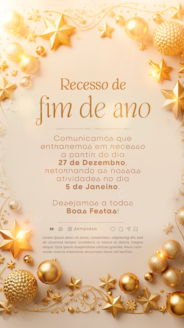 Story Comunicado de Recesso de Ano Novo Social Media PSD Editável