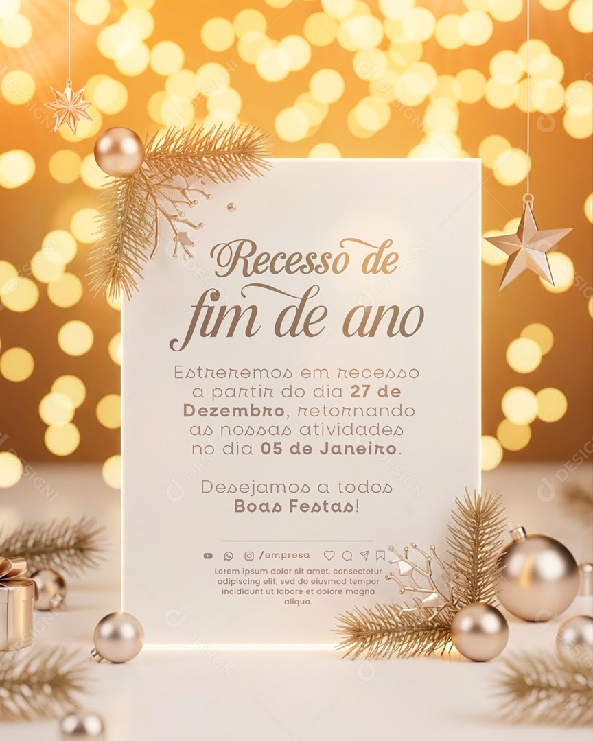 Comunicado de Recesso de Ano Novo Social Media PSD Editável