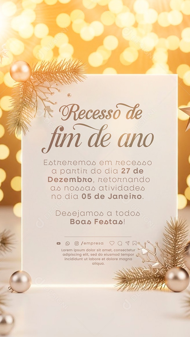 Story Comunicado de Recesso de Ano Novo Social Media PSD Editável