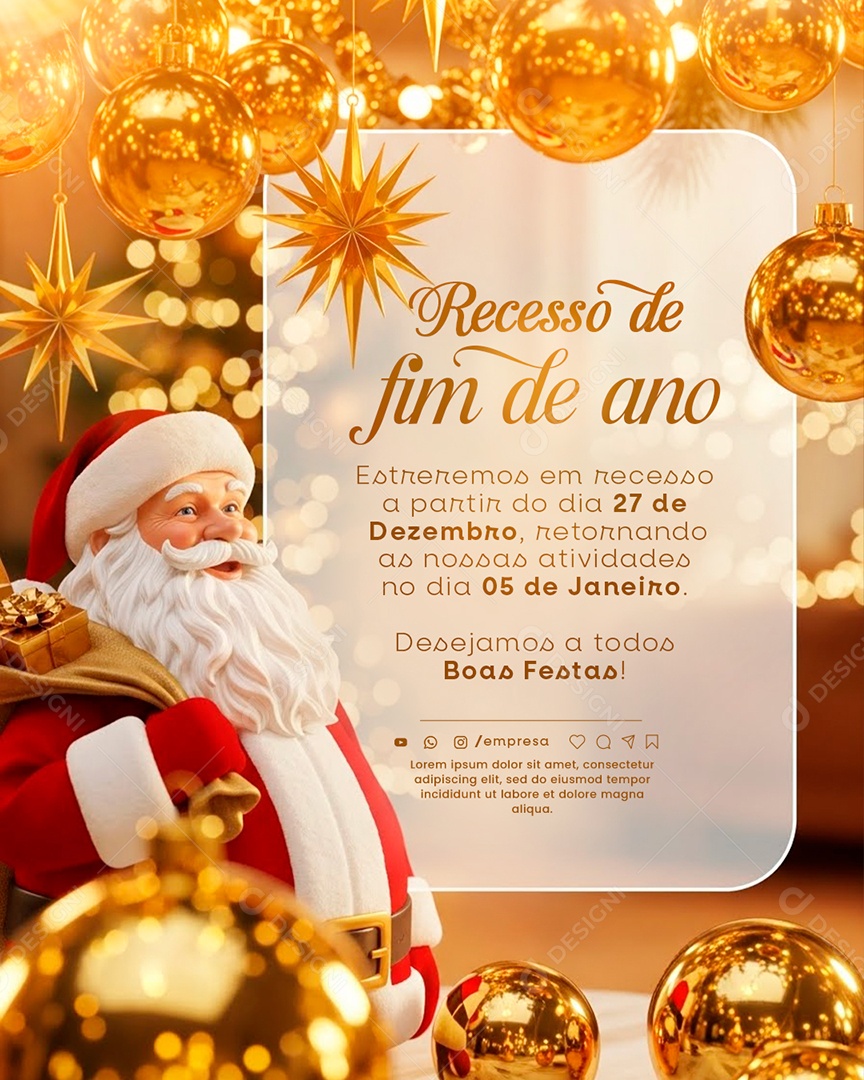 Comunicado de Recesso de Ano Novo Social Media PSD Editável