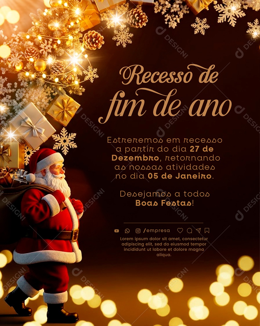 Comunicado de Recesso de Ano Novo Social Media PSD Editável