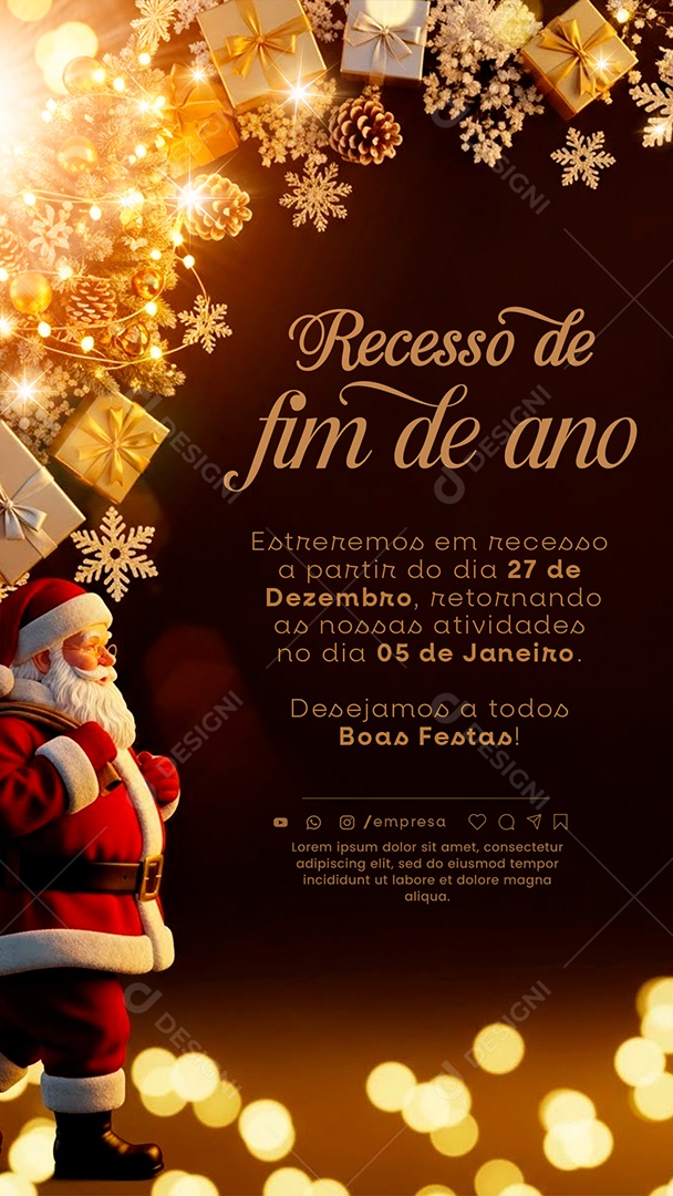 Story Comunicado de Recesso de Ano Novo Social Media PSD Editável