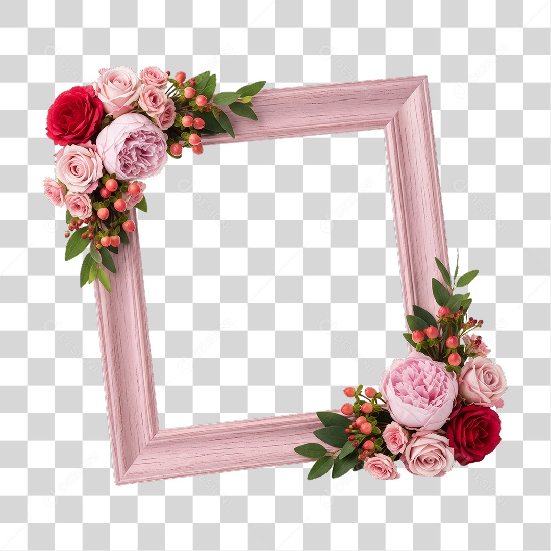 Quadro Moldura Rosa Dia da Mulher PNG Transparente