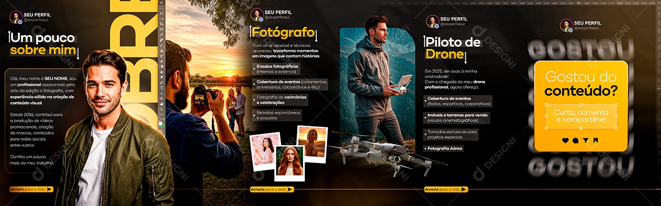 Carrossel Loja de Drones Piloto de Drone Social Media PSD Editável